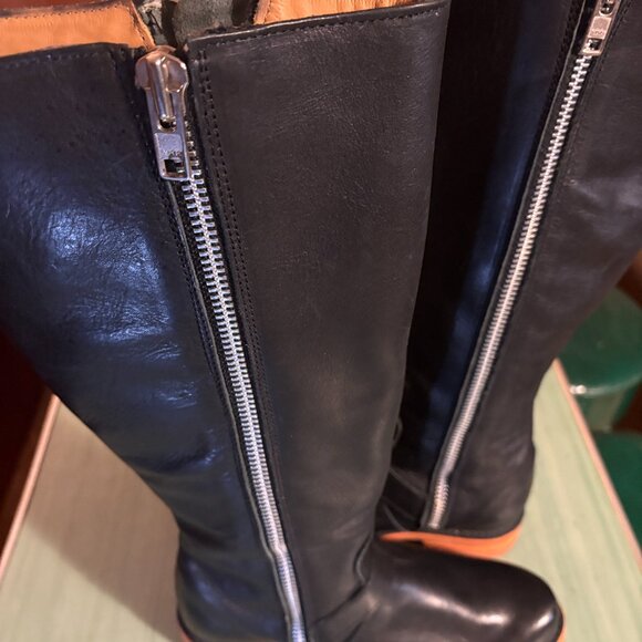 Womens John Fluevog Tall Black Leather Zip Maggie Bond Girl Boots Size 8 - Picture 11 of 16